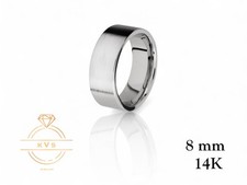 14K White Gold 8mm FLAT Wedding Band Ring - Comfort Fit Matte Brushed Solid Gold