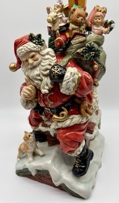 Vintage Elder-Beerman SANTA ON ROOFTOP Centerpiece Figurine Chimney Cat *Read*