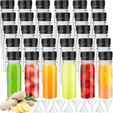 Haawooky 30 Pcs 2oz Plastic Bottles with Black Lids,Round Ginger Shots contai...