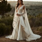 White Rustic Wedding Dresses V Neck Strapless Boho Beach Trailing Bridal Gowns