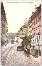 Vintage Bern Gerechtigkeitsgasse & Gerechtigkeitsbrunnen Postcard 1920