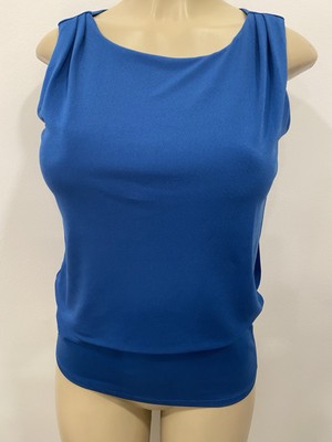 Ann Taylor Blouse Tank Career Work Wear Cobalt Blue XS Side zip stretch