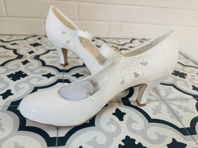 White Patent Mary Jane Heels | Butterfly Cut-Out | Vintage Pin-Up Style