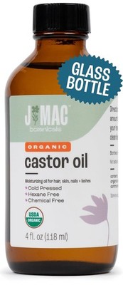 J MAC BOTANICALS Organic Castor Oil Cold Pressed (Glass 4 Fl Oz (Pack of 1) 
