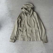 Ibex Women’s Utility Jacket Green Hooded Zip Front Size M Cotton Blend