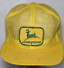 Vintage 80s John Deere Patch Full Mesh Trucker Hat Cap Yellow Snapback Patch USA