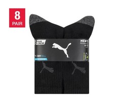 PUMA Men's Crew Sock, 8-pair DryCell Fits shoe size 6-12 White or Black