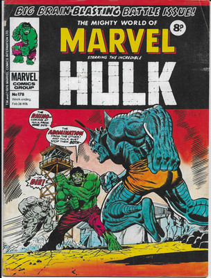 The MIGHTY WORLD of MARVEL #178 Marvel UK Comics (Feb  1976) Used (HULK + FF)