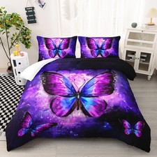 Beautiful Butterfly Comforter Set Full Size, Glowing Purple Butterfly Bedding...