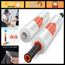 15" x 1000' Industrial Strength Stretch Film Wrap with Handles, 2 Pack, Clear