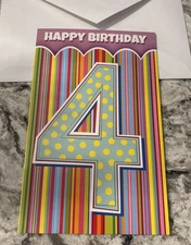 Happy 4th Birthday 4 Years Old Super Fun Day 5”x7.75” Stockwell Greeting Card