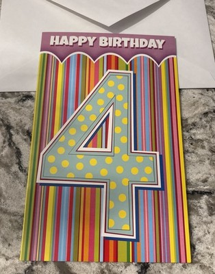 Happy 4th Birthday 4 Years Old Super Fun Day 5 x7.75  Stockwell Greeting Card