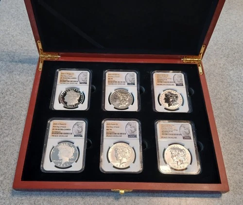 2025 S Morgan and Peace Silver Dollars 6 Coin Set NGC MS PF RP 70 FDOI