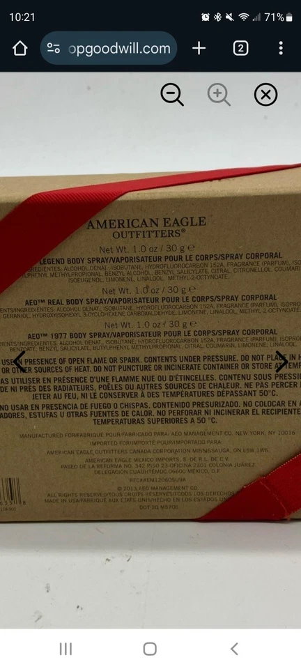 Vintage 2013 American Eagle AEO 1977 LEGEND Real Body Spray Mens Cologne Set - Image 3 of 4