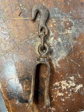 Vintage Galv 2 1/4" Hook Attached to 3" Swivel w/Molded 5" Lifting Strap UNUSUAL