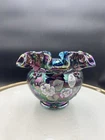 Vintage Fenton Glass Hand Painted Ruffled Amethyst Plum Carnival Bowl Vase 5” LN
