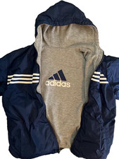 Y2K Adidas Youth XL 18-20 Reversible Hooded Jacket Windbreaker Navy Blue / Gray