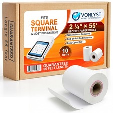 Square Terminal Paper Rolls 2 1/4" x 55' BPA Free Thermal Receipt Paper for...