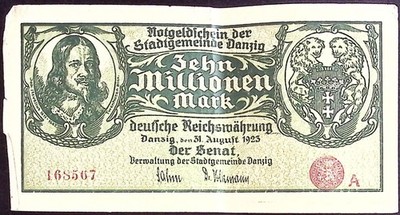 Notgeldschein der Stadtgemeinde Danzig über 10 Millionen Mark