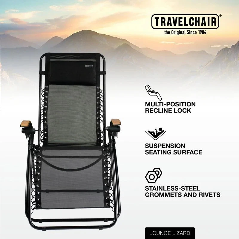 TravelChair Lounge Lizard Black Folding Recliner Chair black - Image 2 of 4