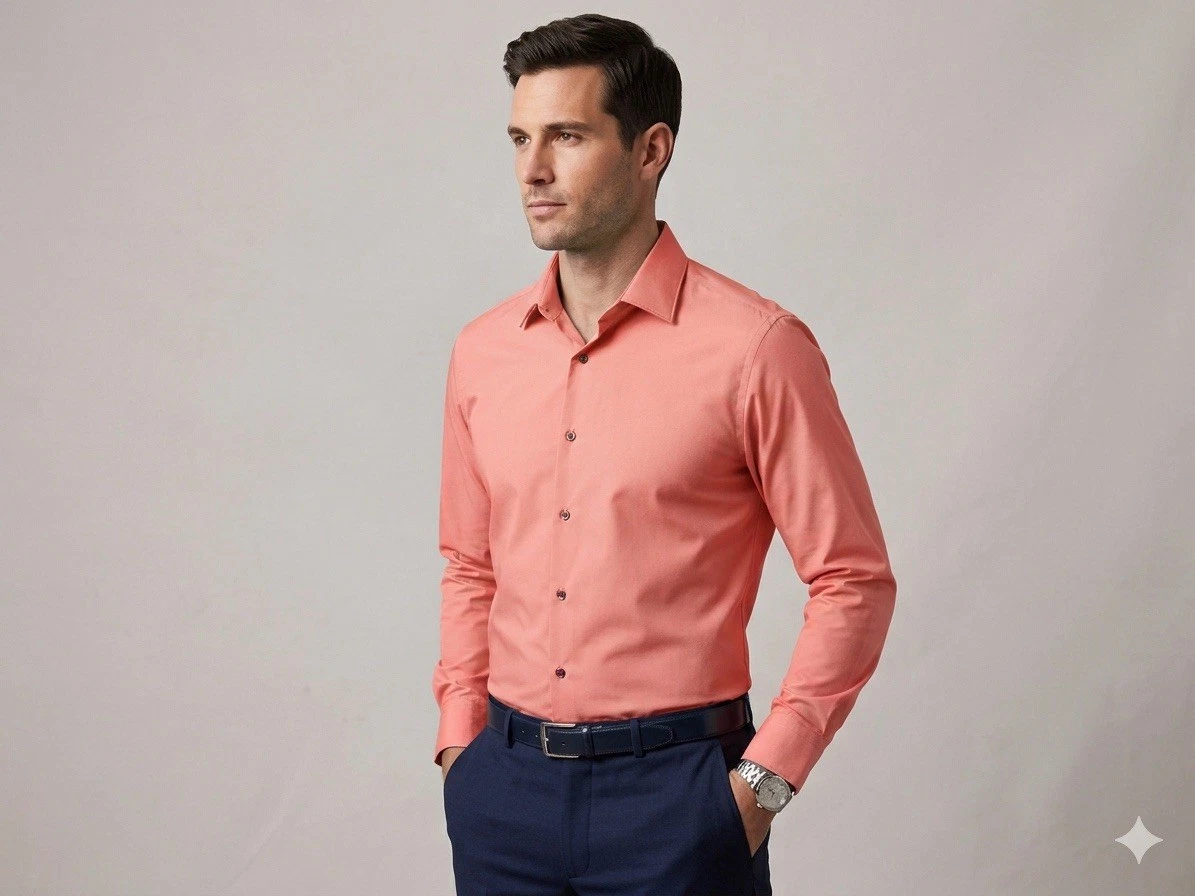 light pink slim fit dress shirt JOSEPH MICHAEL Men's Pink Slim Fit Dress Shirt 15.5 34/35 Microfiber for Formal & Business Wear Ultra Soft Breathable main image 1