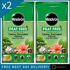 2 x MIRACLE-GRO CACTI SUCCULENT COMPOST SOIL 10L FOR BONSAI CACTUS PEAT FREE NEW