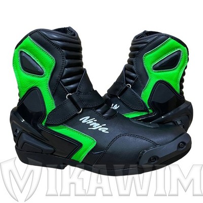 Ninja Green Black Motorbike Racing Leather Boots Motorcycle Riding Biker Shoes