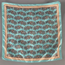 NO BRAND Teal Orange Paisley Silk Pocket Square