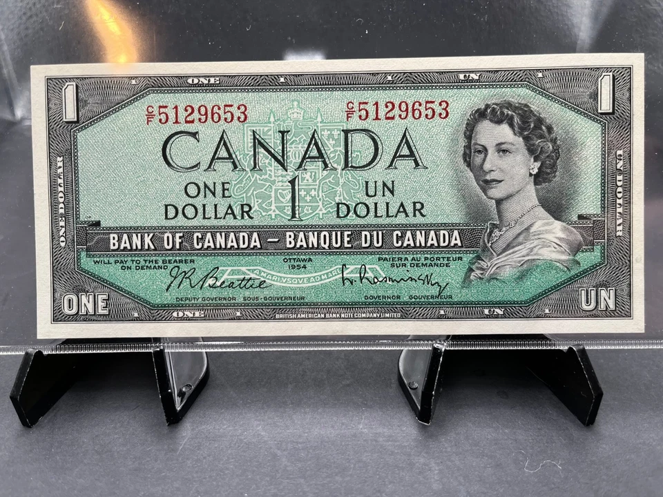 1954 Bank of Canada $1 Modified Bank Note CCCS Graded GEM UNC-66 SN# CF5129653 - Image 2 of 4