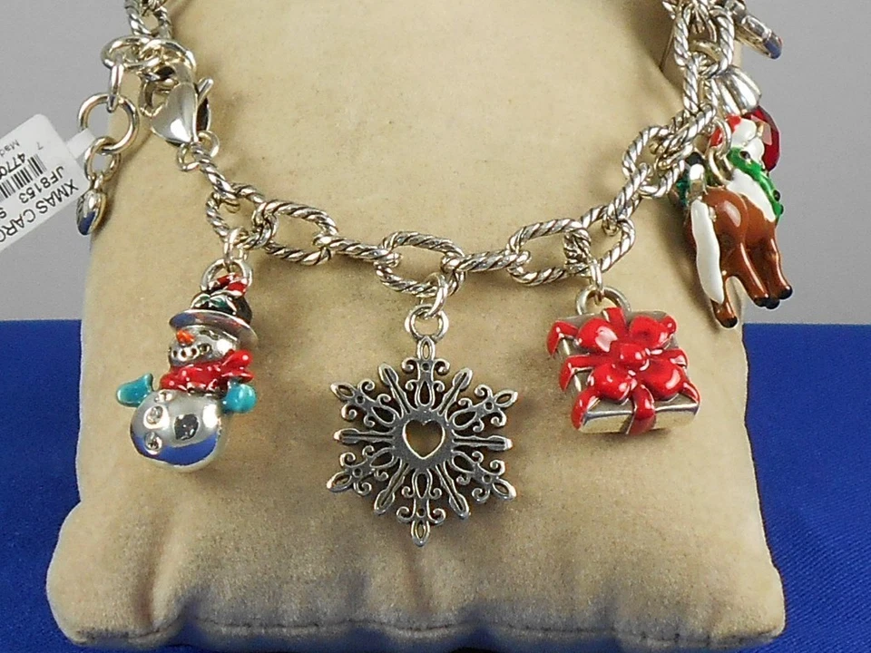 Pulsera Brighton Plateada CARILLANCICO DE NAVIDAD Caballo Cordero Muñeco de Nieve Vacaciones Dije Foto 4 de 4