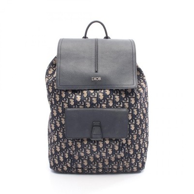 Christian Dior Oblique Rucksack Backpack Nylon Leder Beige Navy Gebraucht Damen