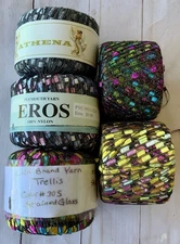 Ribbon Specialty Yarn Lot 3+ Balls Lion Trellis Plymouth Eros Athena