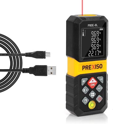 PREXISO Laser Measure 265Ft Rechargeable w/Multi-Measurement Units M/in/Ft steel