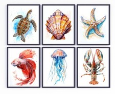 Sea Creatures Watercolour Art Print Wall Poster Zoo Nursery Bedroom D�cor Wall