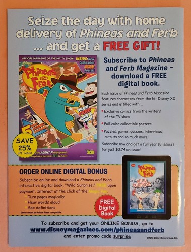 PHINEAS AND FERB MAGAZINE #17 ~ FN/VF MAY JUNE 2013 DISNEY XD ~ RARE HTF - 第 2/3 張圖片