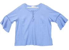 Denim & Co. Tunic Crinkle Gauze Bell Sleeve Dot Lace Tassel Women 2X Lilac Boho