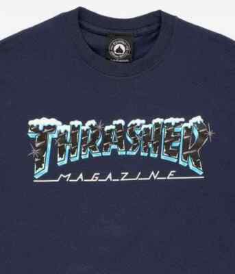 THRASHER Black Ice Short Sleeve tee T-Shirt NAVY BLUE | snow