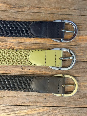 LOT OF 3 TALBOTS WOVEN GENUINE LEATHER BELTS Black Brown 