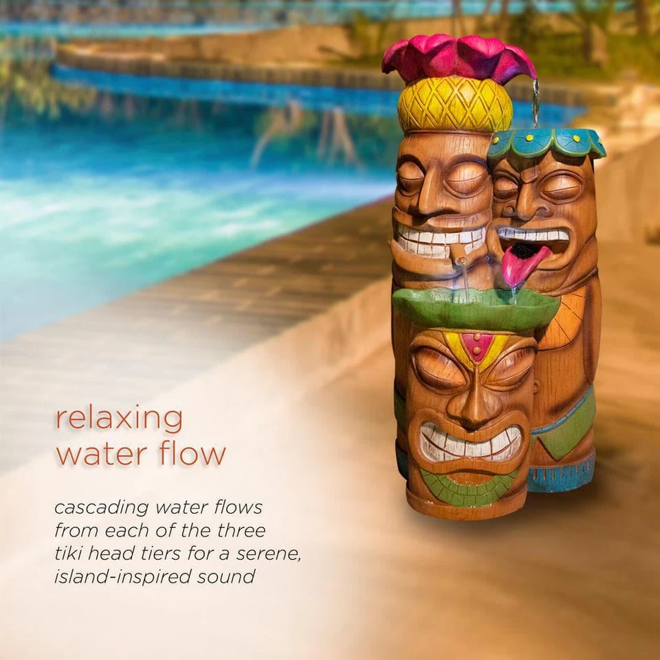 Alpine Corporation Tiki Head Waterfall Fountain Polyresin LED Lights 3-Tier - Image 4 of 4