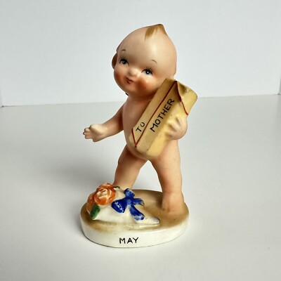 VINTAGE NORCREST MAY BRIDE BIRTHDAY GIRL BOY BABY FIGURINE ANGEL WINGS JAPAN