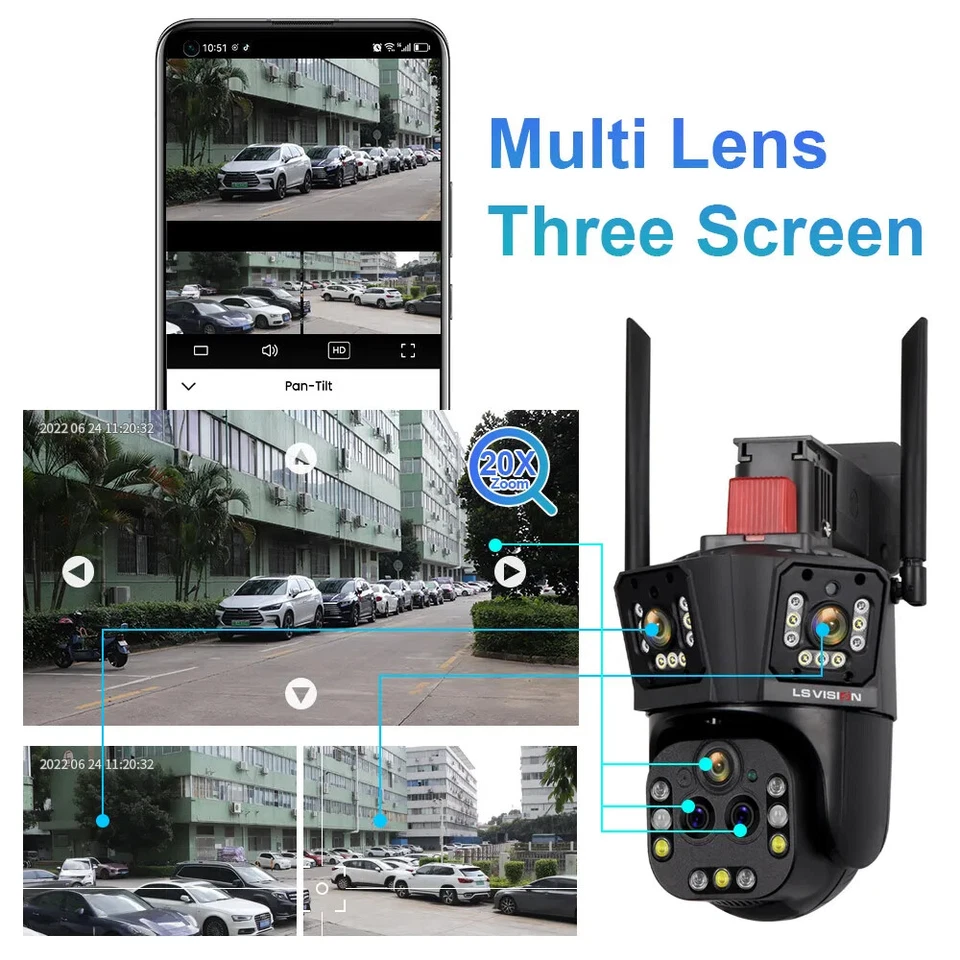 10K home WiFi IP Camera Five Len 20X Zoom 360° Surveillance Ai Tracking CCTV Cam - Image 2 of 4