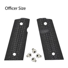 1911 G10 officer size magwell cut grips - Black/ Gray GK11 + free grip screws