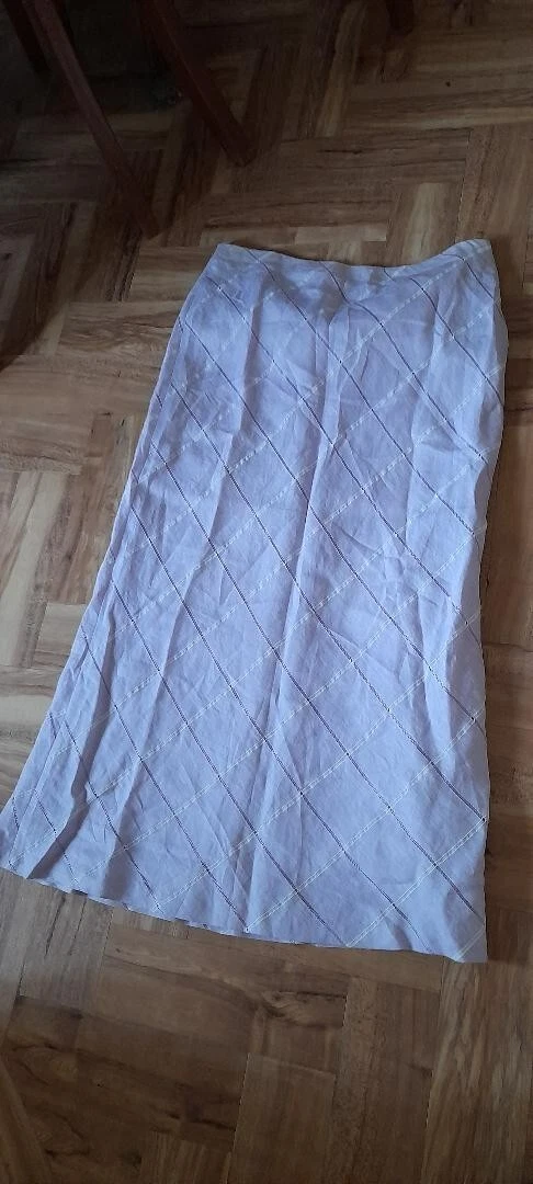 Laura Ashley Linen Embroidered Lined Maxi Midi Mauve Skirt 10 Vintage vgc 36"W
