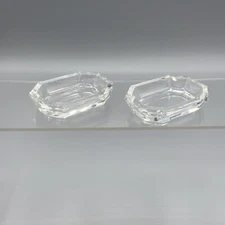Vintage Diamond Cut Thick Glass Open Salt Cellars Plates Clear Set Of 2