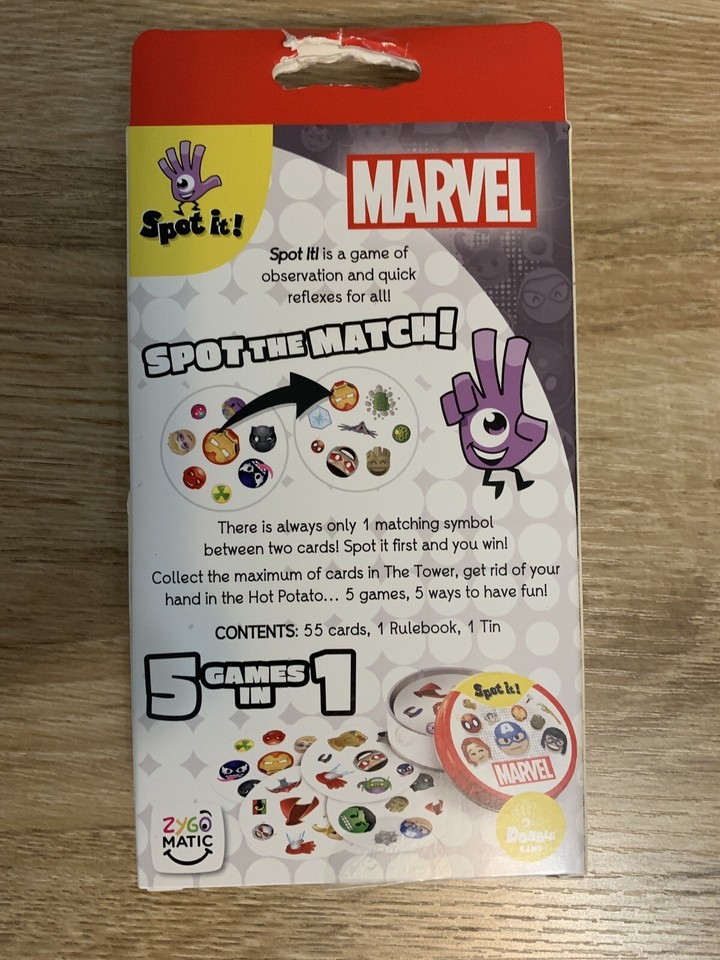 eco-marvel-spot-it-board-game-zygomatic-new-in-box-tin-ebay
