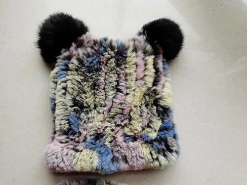 Winter New Children's Fur Hats Scarf Real Rex Rabbit Fur Cap Winter Headwear - Picture 7 of 25