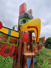 Large Totem pole 100cm Hand Carved Wooden Painted Native American man cave