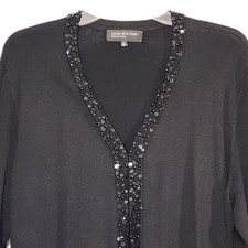 Jones New York Sweater Sz XL Black Knit 3/4 Sleeve Beaded Cardigan Evening Wear