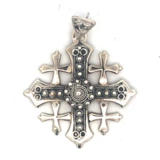 Vintage Jerusalem 925 Sterling Silver Twist Detail Cross Pendant