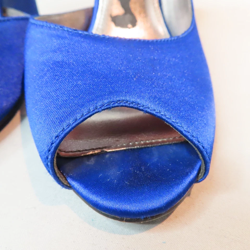 NINA 高跟鞋女式 6 码蓝宝石蓝色钴缎皮革鞋底 D'orsay — 第 4/4 张图片